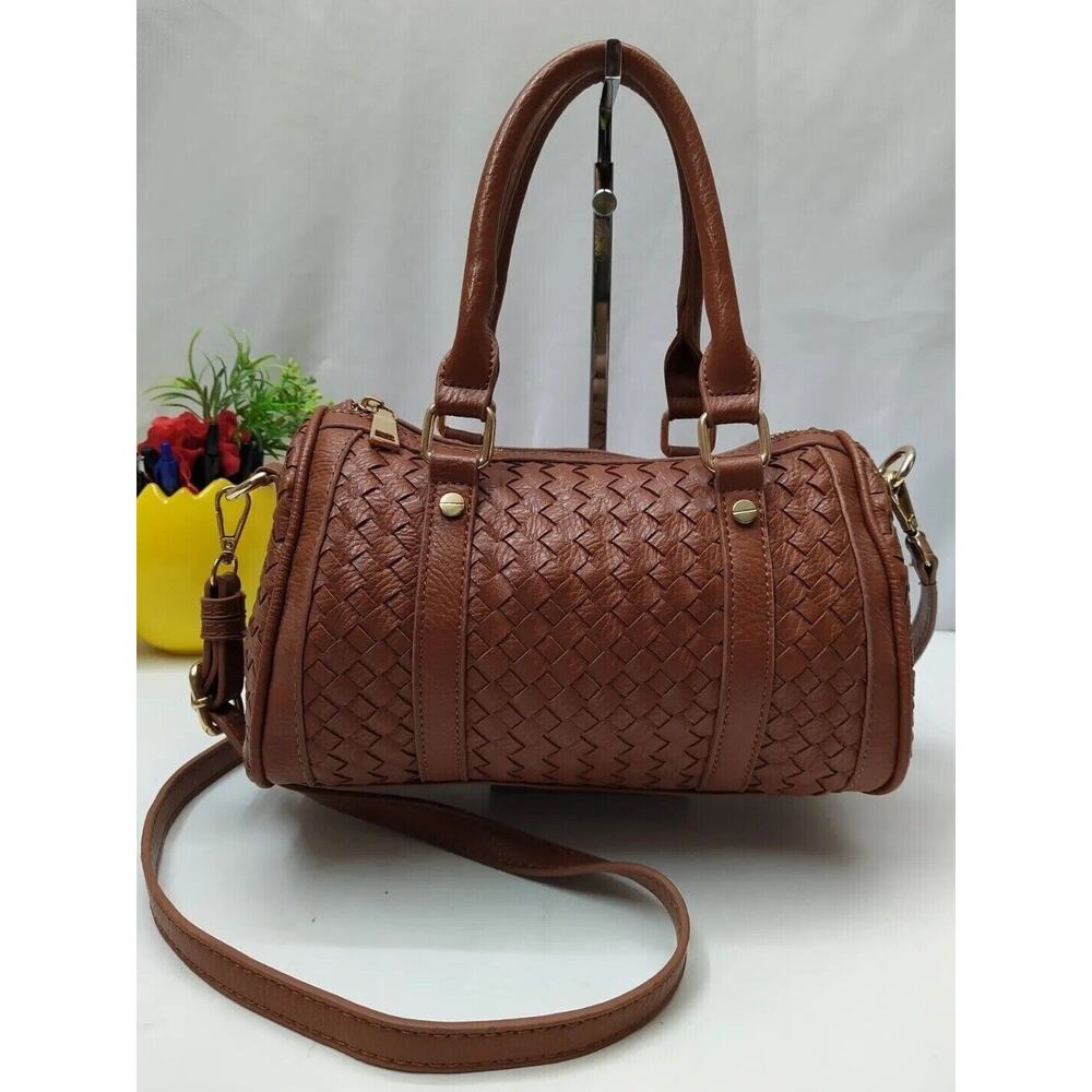 Madison West Brown Woven Limited Edition Top Handle Zipper Closure Satchel Bag